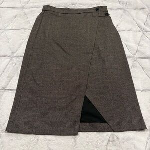 Banana Republic Brown plaid wrap skirt with asymmetric front Slit button detail